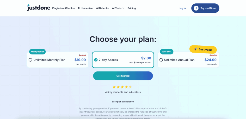 justdone ai pricing